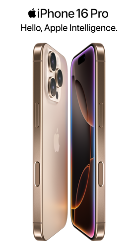 iPhone 16 Pro in Desert Titanium.  Hello, Apple Intelligence.