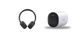 Headphones next to a home camera